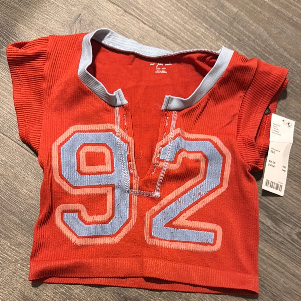 Urban Outfitters go for gold slash neck Red and Blue Cropped Jersey Top Xs/S